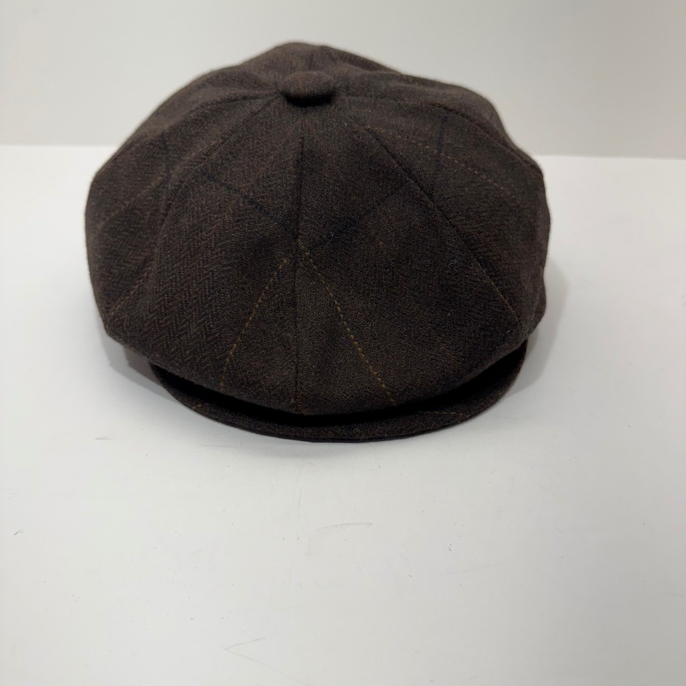 Country Gentleman Newsboy Cap Large Brown Wool Blend Herringbone Flat Hat Italy